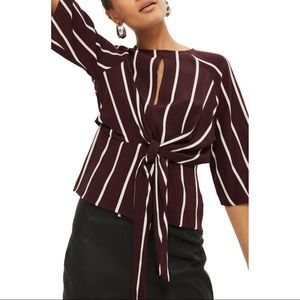 TOPSHOP Stripe front knot blouse